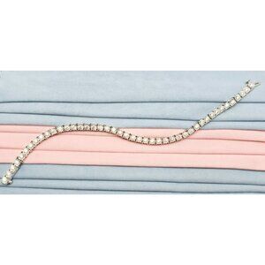 14K Solid White Gold Designer Round Cut Diamond Tennis Link Bracelet 7.5" L